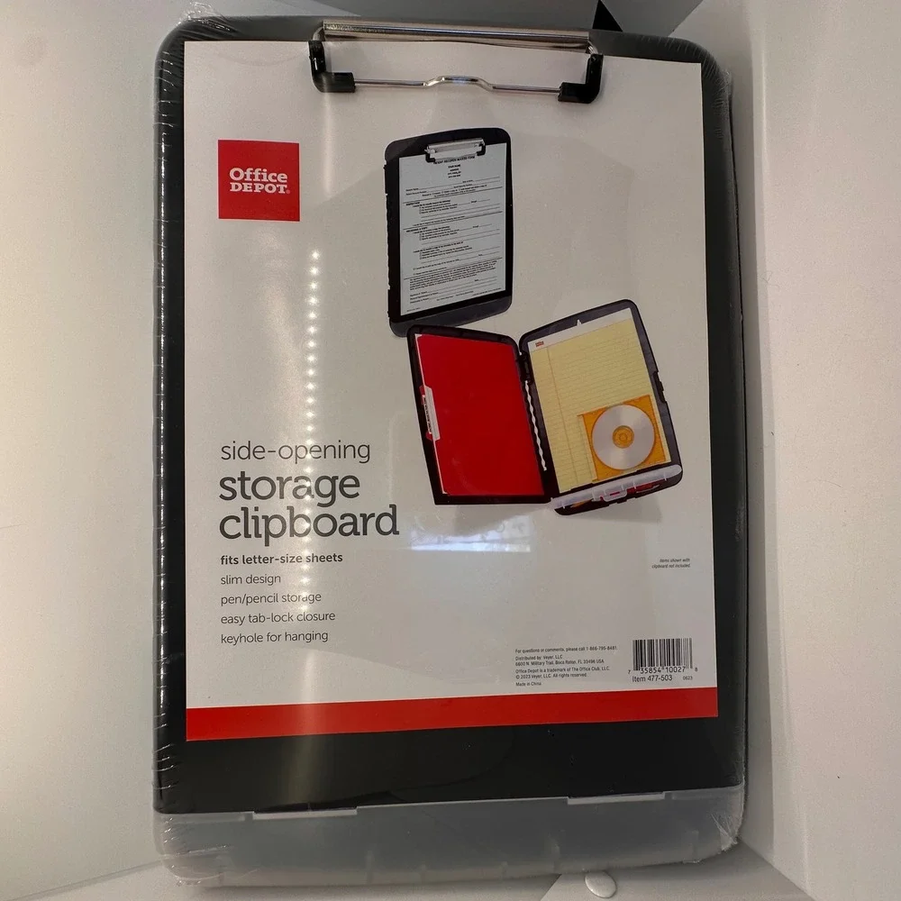 Office Depot Side Opening Storage Clipboard Slim Design Pen Storage Letter Sz Bl